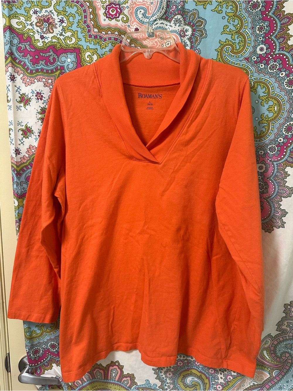 Roaman's Orange V-Neck 3/4 Sleeve Top